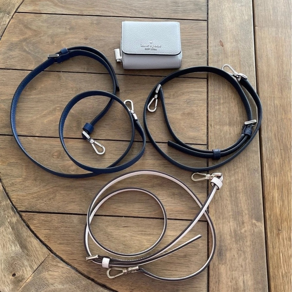 Like new Kate spade light gray small wallet and 3 Kate spade purse straps